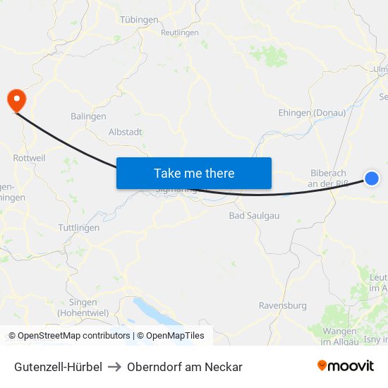 Gutenzell-Hürbel to Oberndorf am Neckar map