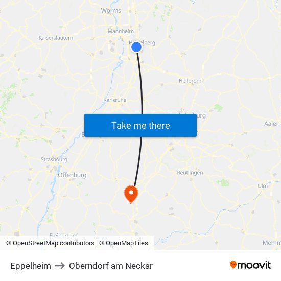 Eppelheim to Oberndorf am Neckar map