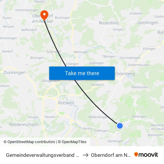 Gemeindeverwaltungsverband Heuberg to Oberndorf am Neckar map