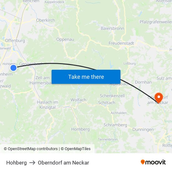 Hohberg to Oberndorf am Neckar map