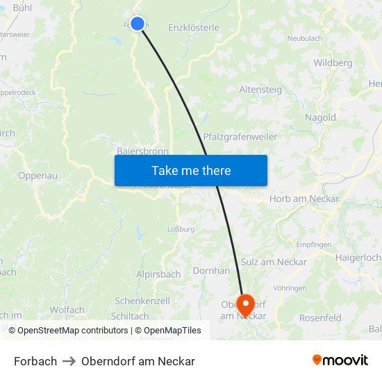 Forbach to Oberndorf am Neckar map