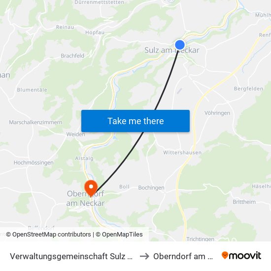 Verwaltungsgemeinschaft Sulz am Neckar to Oberndorf am Neckar map