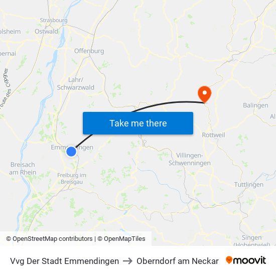 Vvg Der Stadt Emmendingen to Oberndorf am Neckar map