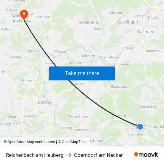 Reichenbach am Heuberg to Oberndorf am Neckar map