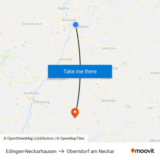 Edingen-Neckarhausen to Oberndorf am Neckar map