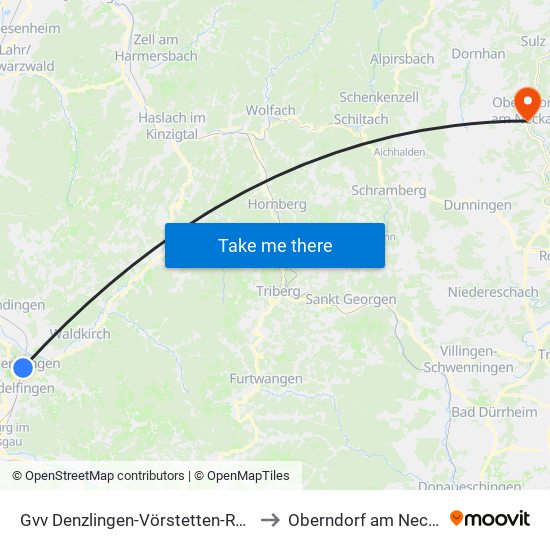 Gvv Denzlingen-Vörstetten-Reute to Oberndorf am Neckar map