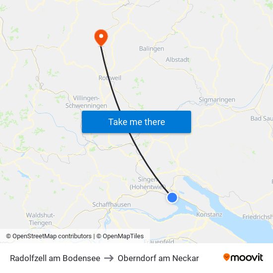 Radolfzell am Bodensee to Oberndorf am Neckar map