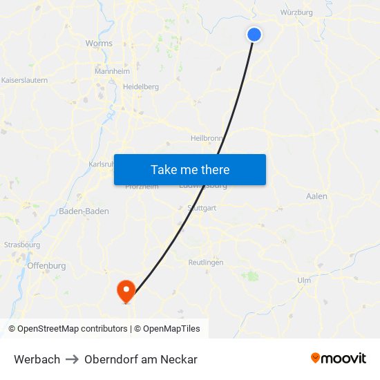 Werbach to Oberndorf am Neckar map