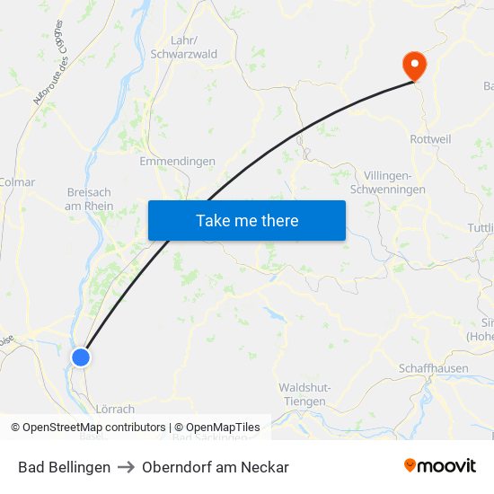 Bad Bellingen to Oberndorf am Neckar map