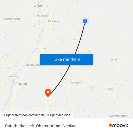 Osterburken to Oberndorf am Neckar map