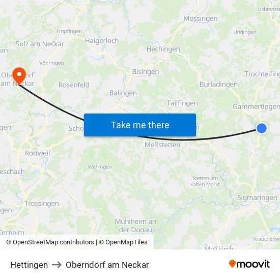 Hettingen to Oberndorf am Neckar map