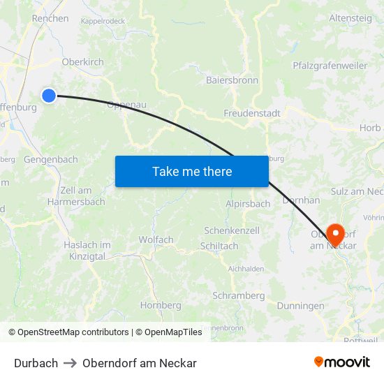 Durbach to Oberndorf am Neckar map