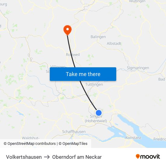 Volkertshausen to Oberndorf am Neckar map