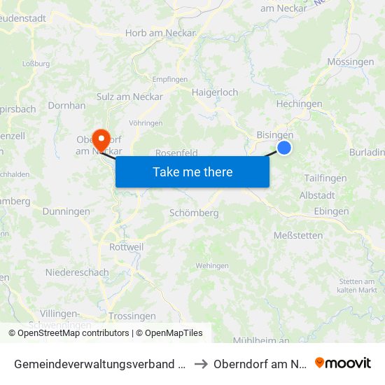 Gemeindeverwaltungsverband Bisingen to Oberndorf am Neckar map