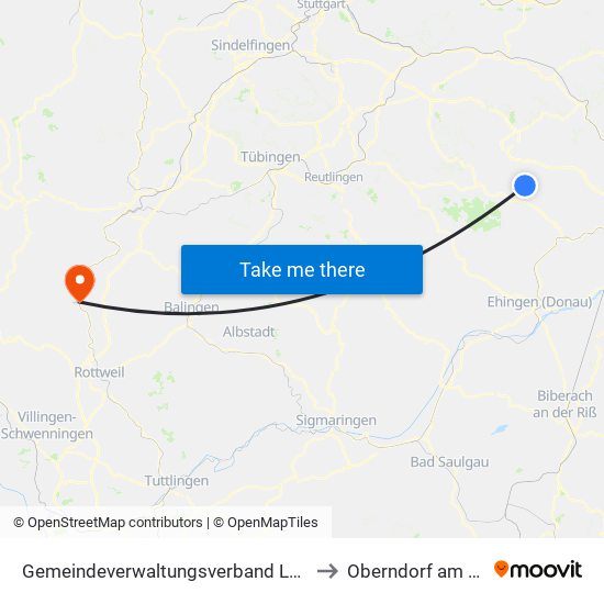 Gemeindeverwaltungsverband Laichinger Alb to Oberndorf am Neckar map