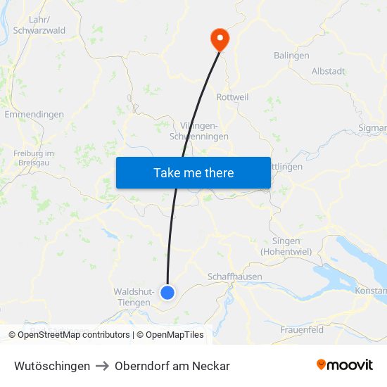 Wutöschingen to Oberndorf am Neckar map