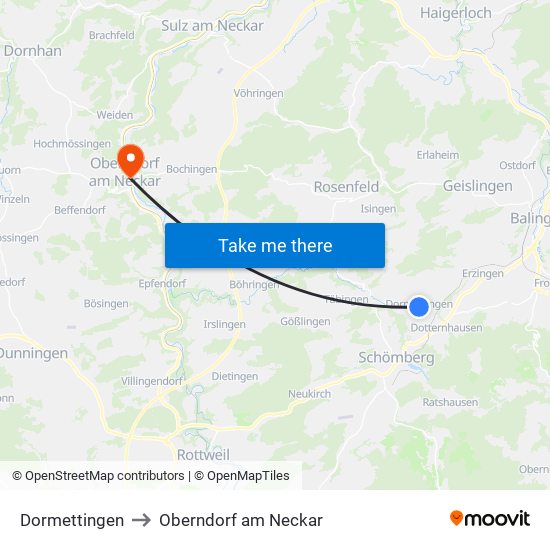 Dormettingen to Oberndorf am Neckar map