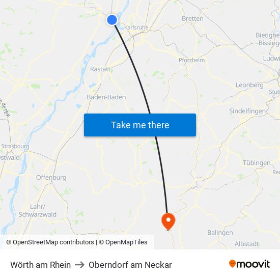 Wörth am Rhein to Oberndorf am Neckar map