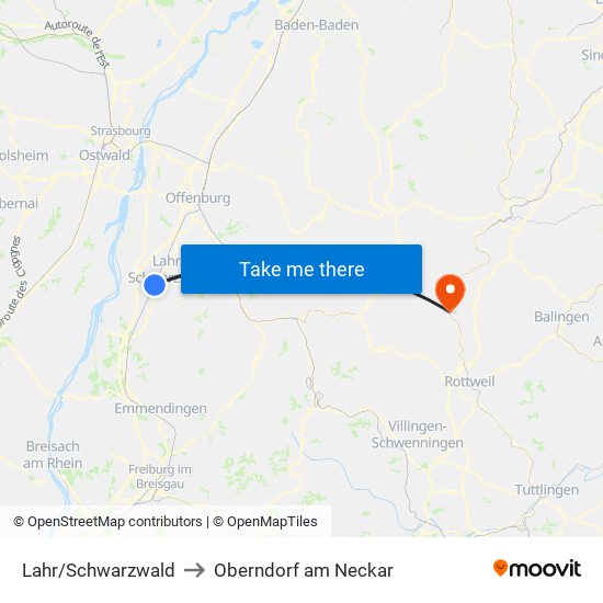 Lahr/Schwarzwald to Oberndorf am Neckar map