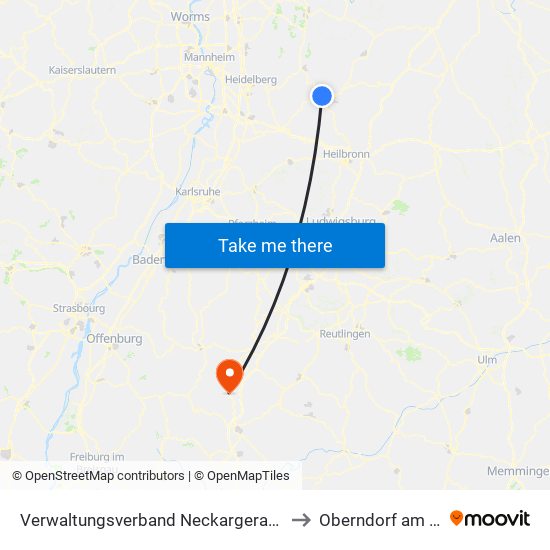 Verwaltungsverband Neckargerach-Waldbrunn to Oberndorf am Neckar map