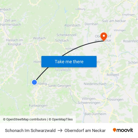 Schonach Im Schwarzwald to Oberndorf am Neckar map