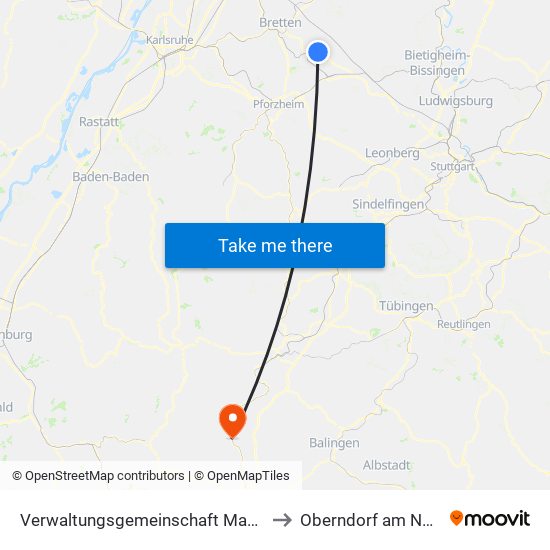 Verwaltungsgemeinschaft Maulbronn to Oberndorf am Neckar map