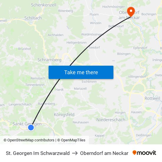 St. Georgen Im Schwarzwald to Oberndorf am Neckar map