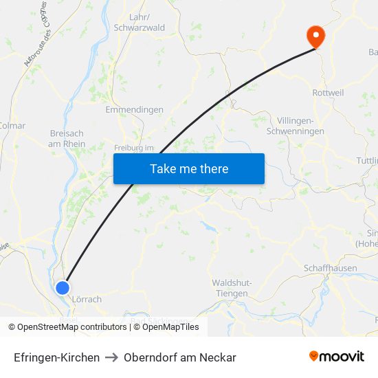 Efringen-Kirchen to Oberndorf am Neckar map