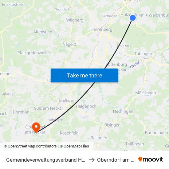 Gemeindeverwaltungsverband Holzgerlingen to Oberndorf am Neckar map