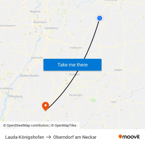 Lauda-Königshofen to Oberndorf am Neckar map