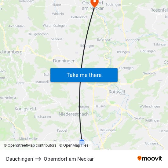 Dauchingen to Oberndorf am Neckar map