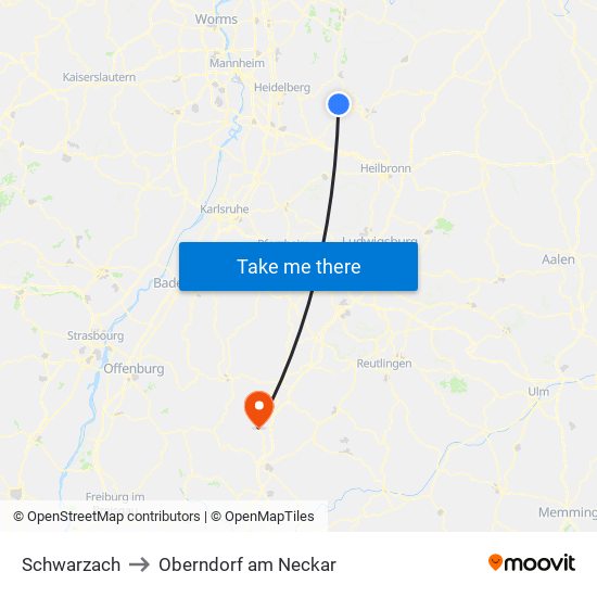 Schwarzach to Oberndorf am Neckar map