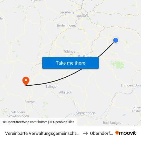 Vereinbarte Verwaltungsgemeinschaft Der Stadt Weilheim An Der Teck to Oberndorf am Neckar map