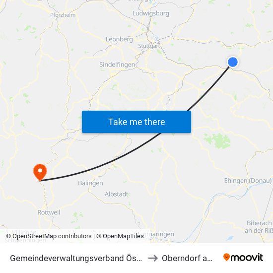 Gemeindeverwaltungsverband Östlicher Schurwald to Oberndorf am Neckar map