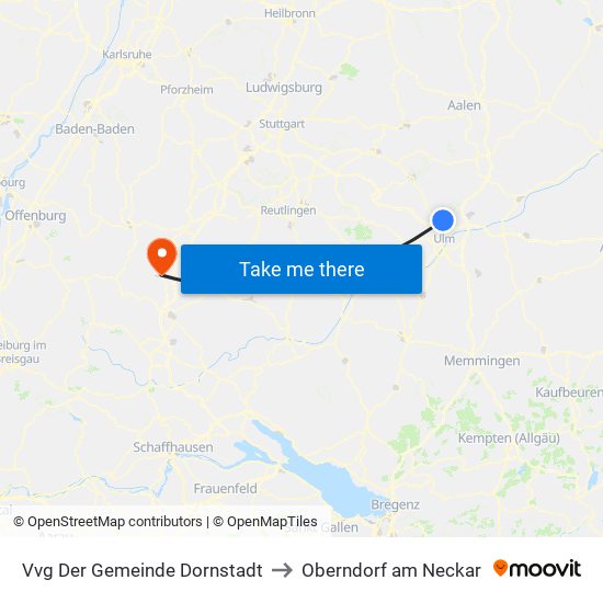 Vvg Der Gemeinde Dornstadt to Oberndorf am Neckar map