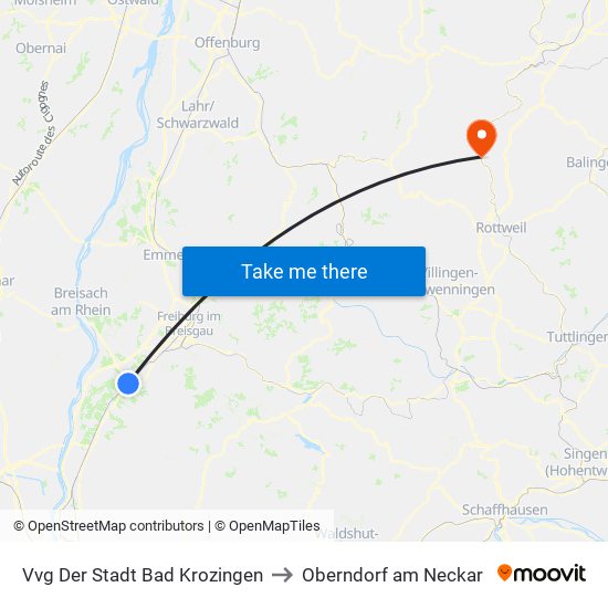 Vvg Der Stadt Bad Krozingen to Oberndorf am Neckar map