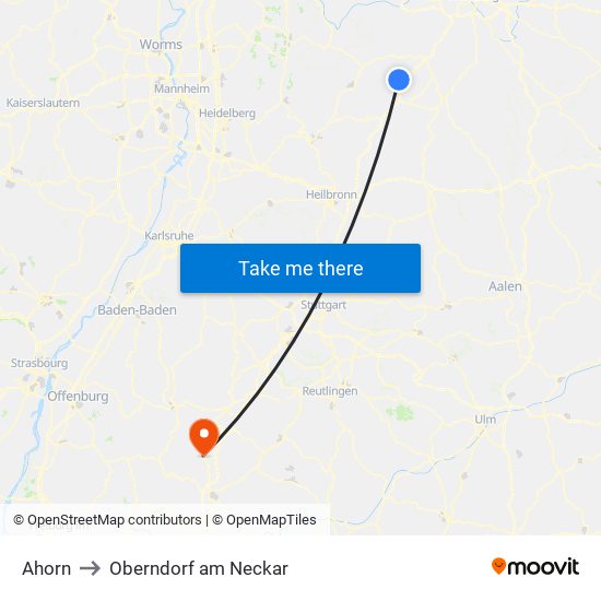 Ahorn to Oberndorf am Neckar map