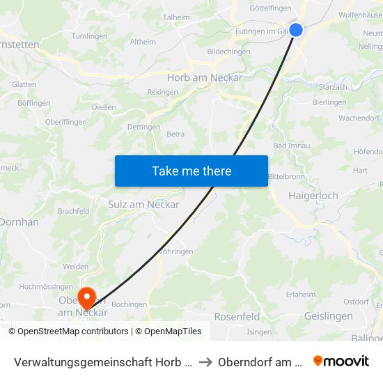 Verwaltungsgemeinschaft Horb am Neckar to Oberndorf am Neckar map