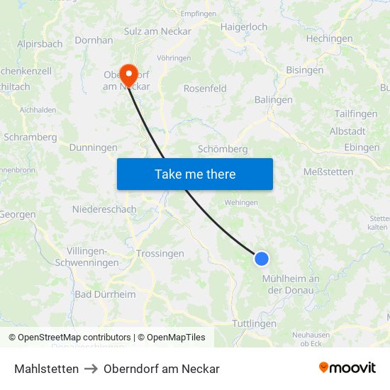 Mahlstetten to Oberndorf am Neckar map