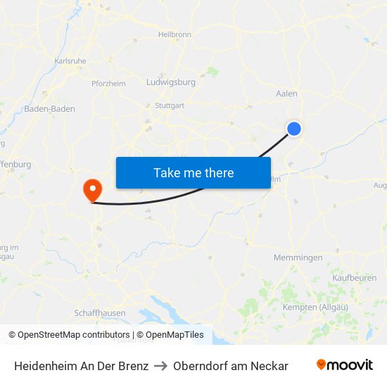 Heidenheim An Der Brenz to Oberndorf am Neckar map