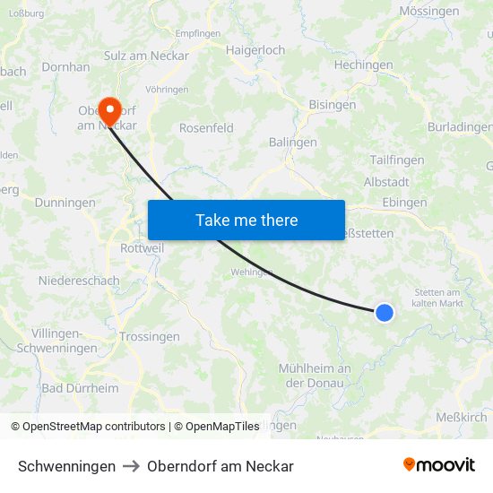 Schwenningen to Oberndorf am Neckar map