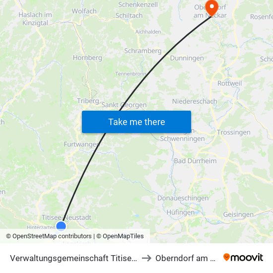 Verwaltungsgemeinschaft Titisee-Neustadt to Oberndorf am Neckar map