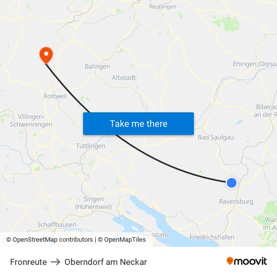 Fronreute to Oberndorf am Neckar map