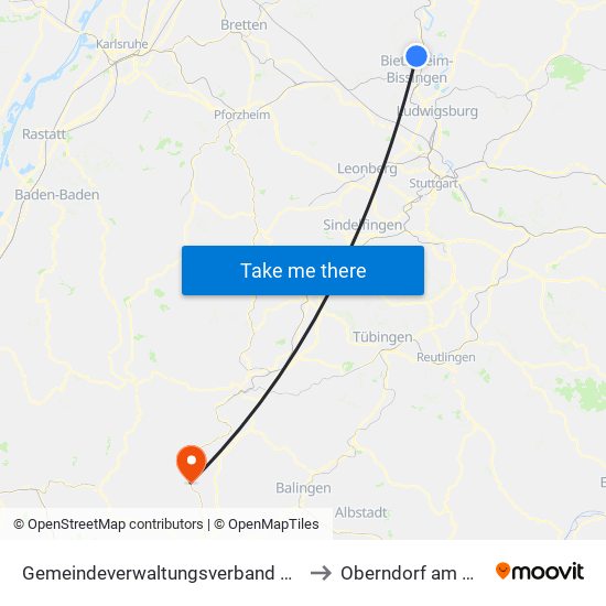 Gemeindeverwaltungsverband Besigheim to Oberndorf am Neckar map