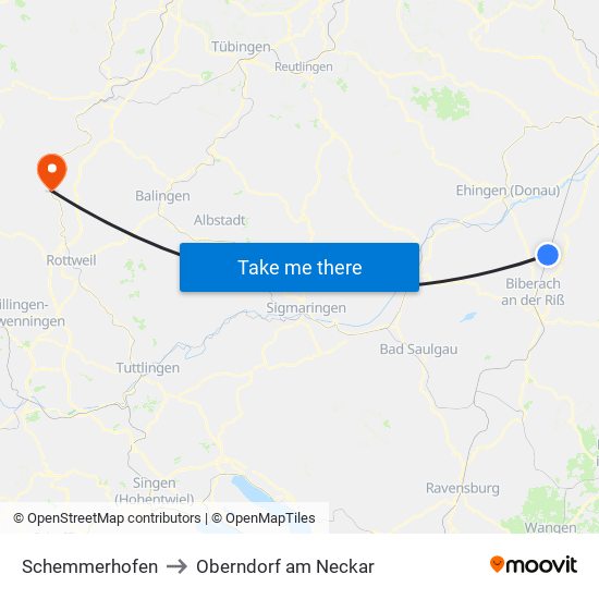 Schemmerhofen to Oberndorf am Neckar map