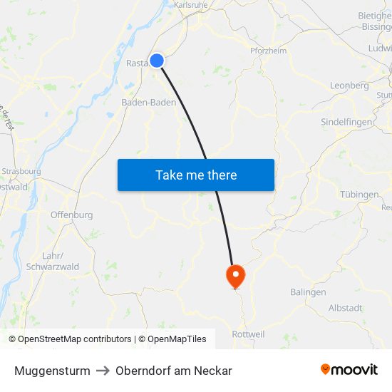 Muggensturm to Oberndorf am Neckar map