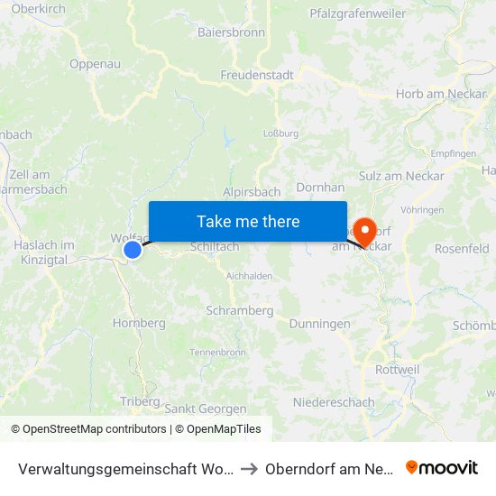 Verwaltungsgemeinschaft Wolfach to Oberndorf am Neckar map