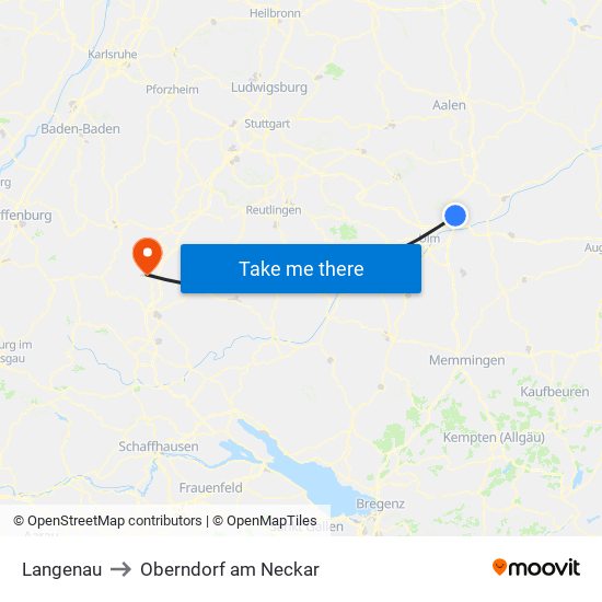 Langenau to Oberndorf am Neckar map