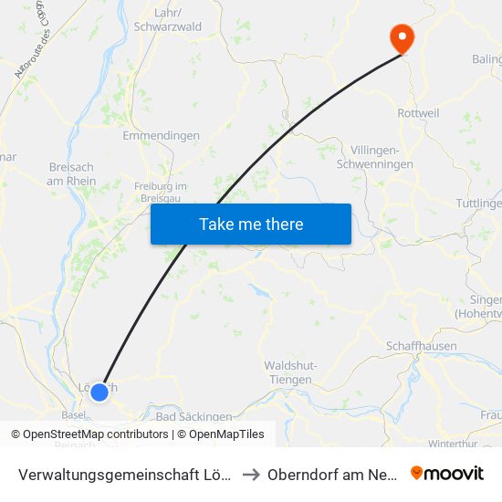 Verwaltungsgemeinschaft Lörrach to Oberndorf am Neckar map