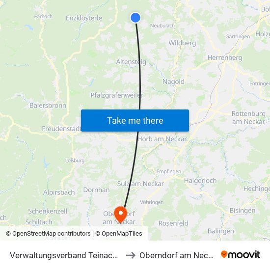 Verwaltungsverband Teinachtal to Oberndorf am Neckar map